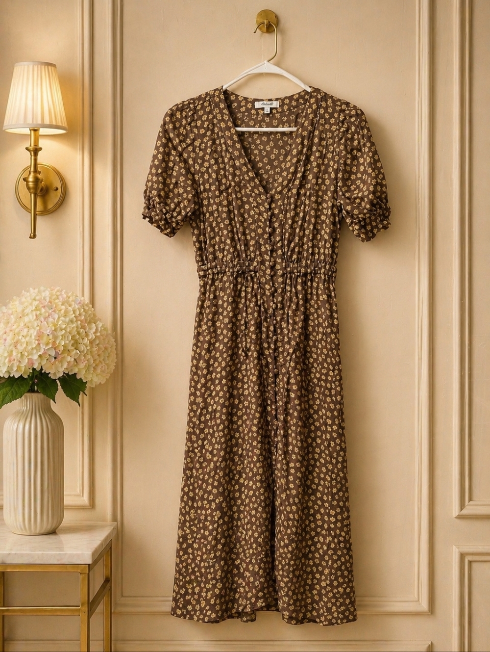 Madewell 00 Brown Floral V-Neck Midi Dress